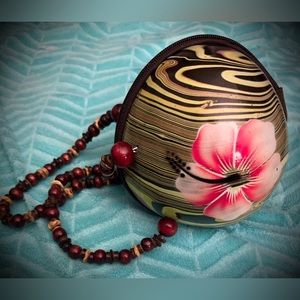Vintage Hawaiian Painted Coconut Purse